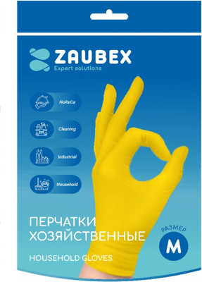 Перчатки хозяйственные Zaubex Латексные / HLG70-40 (M, желтый) -