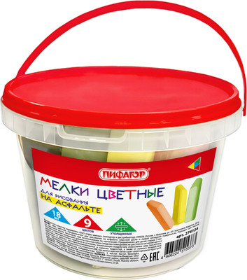 Набор мела канцелярского Пифагор В ведерке / 274124 (18шт) - 