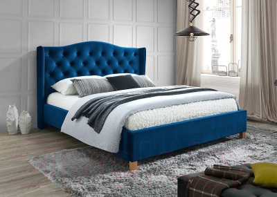 Двуспальная кровать Signal Aspen Velvet 160x200 (темно-синий)