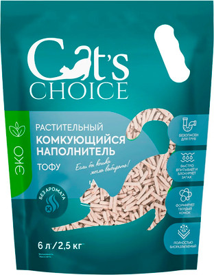 Наполнитель для туалета Cat's choice Растительный комкующийся тофу (6л/2.5кг, без аромата) - 