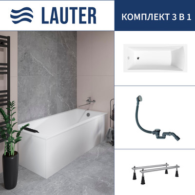 Ванна акриловая Lauter Aurora 160x70 / 21010060 (с ножками и сифоном 21Y31000 хром) -
