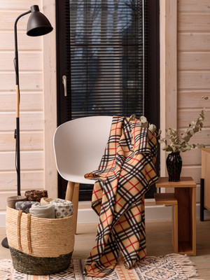 Плед BIO-LINE Флисовый 130x160 / PF130 (бежевая клетка) - 