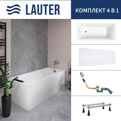 Ванна акриловая Lauter Aurora 170x70 / 21010070 (с ножками, лицевым экраном и сифоном 21Y11010 хром) -