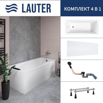 Ванна акриловая Lauter Aurora 170x70 / 21010070 (с ножками, лицевым экраном и сифоном 21Y11021 матовый черный) -