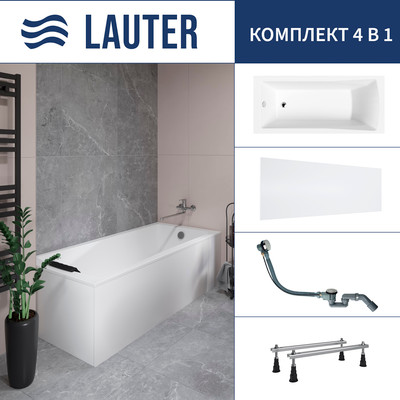 Ванна акриловая Lauter Aurora 170x70 / 21010070 (с ножками, лицевым экраном и сифоном 21Y32000 хром) -