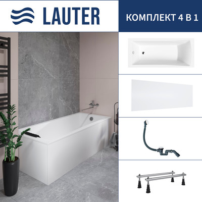 Ванна акриловая Lauter Aurora 170x70 / 21010070 (с ножками, лицевым экраном и сифоном 21Y31002 белый) -