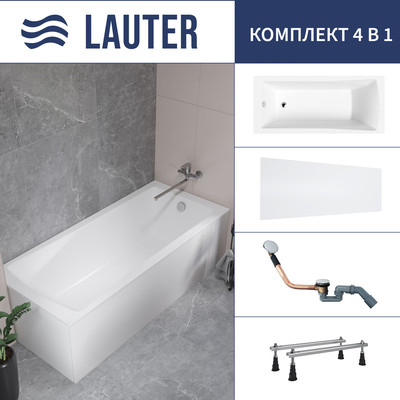 Ванна акриловая Lauter Aurora 170x70 / 21010070 (с ножками, лицевым экраном и сифоном 21Y11030 хром) -