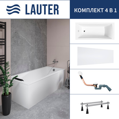 Ванна акриловая Lauter Aurora 170x70 / 21010070 (с ножками, лицевым экраном и сифоном 21Y11022 белый) -