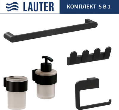 Набор аксессуаров для ванной и туалета Lauter 21TS3019 + 21TS3021 + 21TS3009 + 21TS3015 + 21TS3006 (Matt Black, 5 предметов) - 