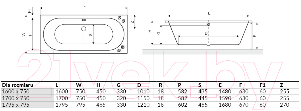 Ванна акриловая Excellent Oceana Slim 180x80