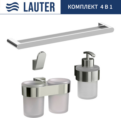 Набор аксессуаров для ванной и туалета Lauter 21TS3016 + 21TS3020 + 21TS3010 + 21TS3001 (Chrome, 4 предмета) - 