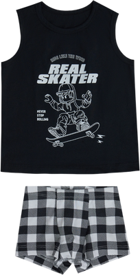 Комплект бельевой детский Mark Formelle 443002 (р.152-76-66, черный/черно-белая клетка) -