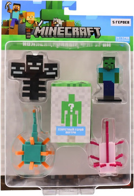Набор фигурок коллекционных Minecraft  Иссушитель, Страж, Зомби, Асколотль и Эндермен / MC2040C -