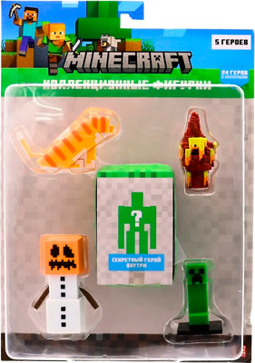 Набор фигурок коллекционных Minecraft Снежный голем, Ифрит, Зелёный крипер, кот и Хранитель / MC2040D -