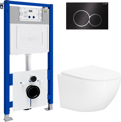 Инсталляция с подвесным унитазом Lauter Sulzdorf 21901001 + кнопка 219704E (белый с микролифтом) -