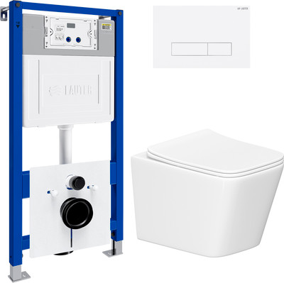 Инсталляция с подвесным унитазом Lauter Square 21901001 + кнопка 219702HD (скрытое крепление) -