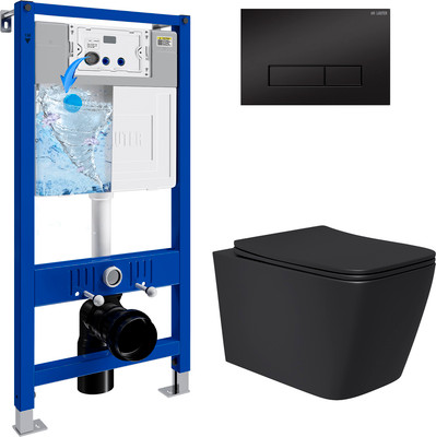 Инсталляция с подвесным унитазом Lauter Magdeburg 21901002 с кнопкой 219704HD (черный матовый, скрытое крепление) -