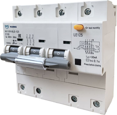 

Дифференциальный автомат, NX10R-BLE-125 3P+N C80 30mA AC 10kA (R) / NX10RB-4-080C-030AC
