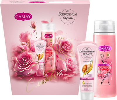 Набор косметики для тела Camay Бархатные ручки Красота и Уход 2025 Гель для душа+Крем для рук (250мл+80мл) - 
