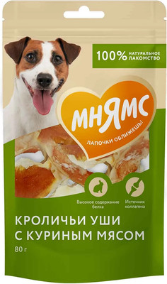 Лакомство для собак Мнямс Кроличьи уши с куриным мясом / 703256 (80г) - 