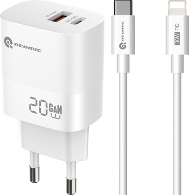 Зарядное устройство сетевое Atomic Motion G202 GAN 20W 2-порта USB (A+C) сUSB(С-L) / 10.204 (1.5м, белый ) -