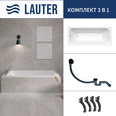 Ванна чугунная Lauter Victoria 2100812 / 120x70 с сифоном 21Y31001 (матовый черный) -