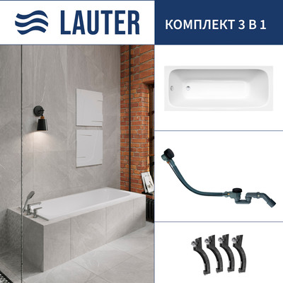 Ванна чугунная Lauter Victoria 2100815 / 150x70 с сифоном 21Y32001 (матовый черный) -