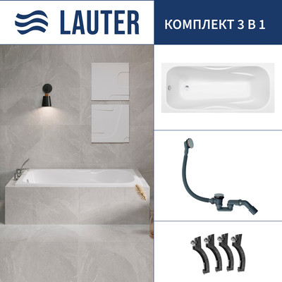 Ванна чугунная Lauter Regina 2101416 / 160х75 с сифоном 21Y31010 (хром) -