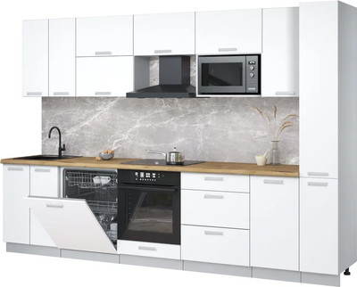 Кухонный гарнитур Интерлиния Мила Лайт 3.1-ПМ2 (белый платинум/белый платинум/дуб бунратти) - 