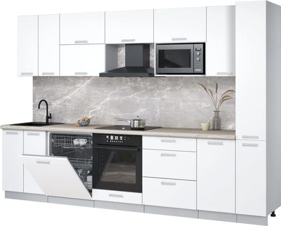 Кухонный гарнитур Интерлиния Мила Лайт 3.1-ПМ2 (белый платинум/белый платинум/травертин серый) - 