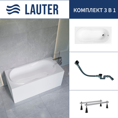 Ванна акриловая Lauter Celeste 170x75 / 21060075 (с ножками и сифоном 21Y32001 матовый черный) -