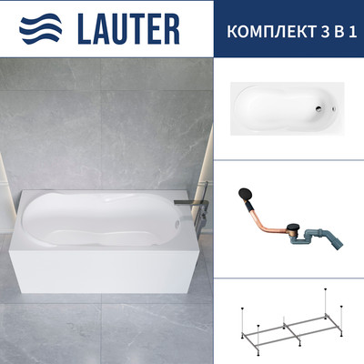 Ванна акриловая Lauter Celeste 170x75 / 21060075 (с каркасом и сифоном 21Y11021 матовый черный) -