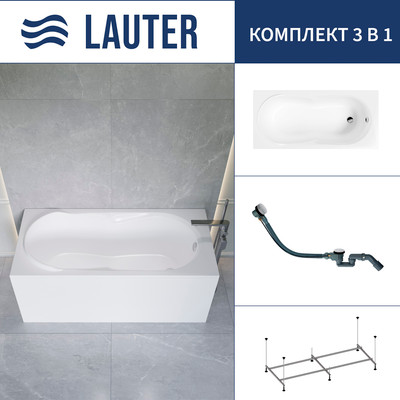 Ванна акриловая Lauter Celeste 170x75 / 21060075 (с каркасом и сифоном 21Y32002 белый) -