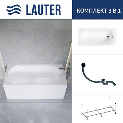 Ванна акриловая Lauter Celeste 170x75 / 21060075 (с каркасом и сифоном 21Y31001 матовый черный) -