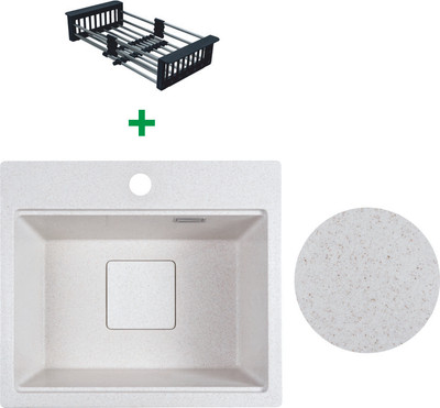 Мойка кухонная Marblan Comfort 48 (бежевый, с сифоном и колландером) - 