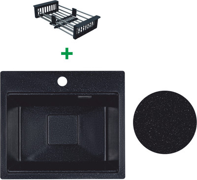 Мойка кухонная Marblan Comfort 48 (черный, с сифоном и колландером) - 