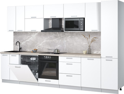 Кухонный гарнитур Интерлиния Мила Лайт 3.3-ПМ2 (белый платинум/белый платинум/травертин серый) - 