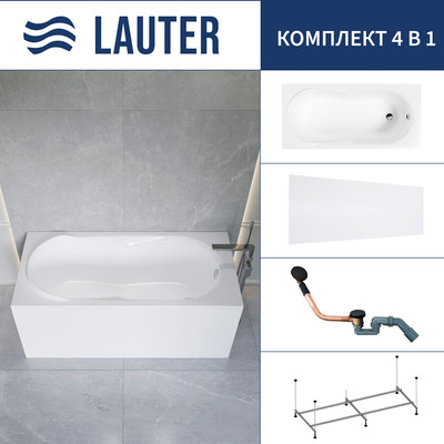 Ванна акриловая Lauter Celeste 170x75 / 21060075 (с каркасом, лицевым экраном и сифоном 21Y11021 матовый черный) -