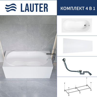 Ванна акриловая Lauter Celeste 170x75 / 21060075 (с каркасом, лицевым экраном и сифоном 21Y32000 хром) -