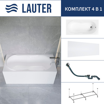 Ванна акриловая Lauter Celeste 170x75 / 21060075 (с каркасом, лицевым экраном и сифоном 21Y32002 белый) -