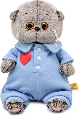 Мягкая игрушка Budi Basa Кот Басик Baby в голубом комбинезоне с сердечком / 10896435 -