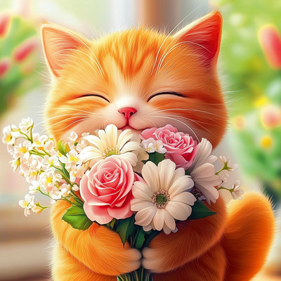 Набор алмазной вышивки Феникс+ Котенок с букетом / 71438 -