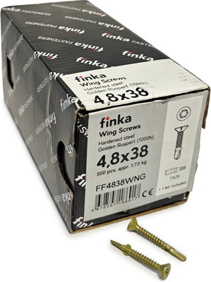 Шуруп Finka Wing Screws С крыльчаткой флюгель 4.8x38 со сверлом TORX25 (500шт, Golden Ruspert) -