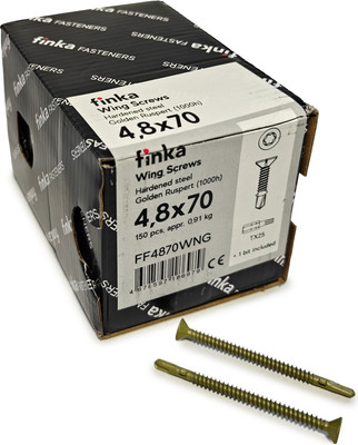 Шуруп Finka Wing Screws С крыльчаткой флюгель 4.8x70 со сверлом TORX25 (150шт, Golden Ruspert) -