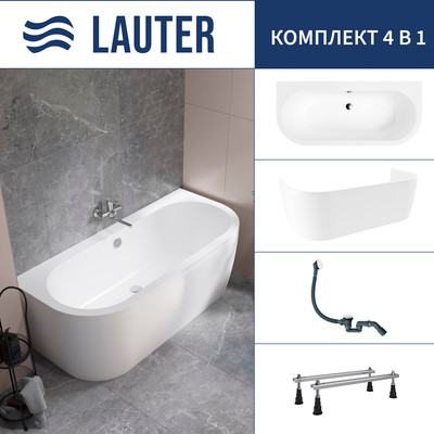 Ванна акриловая Lauter Imperia 170x75 / 21080075 (с ножками, лицевым экраном и сифоном 21Y31002 белый) -