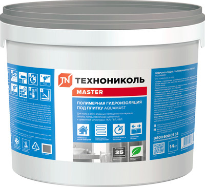 Гидроизоляционная мастика Технониколь Полимерная AquaMast под плитку (14кг) - 