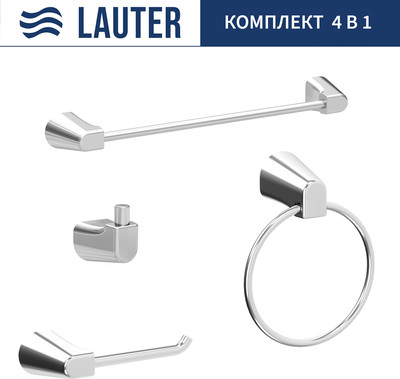 Набор аксессуаров для ванной и туалета Lauter 21TS3503 + 21TS3509 + 21TS3505 + 21T3507 (Chrome, 4 предмета) - 