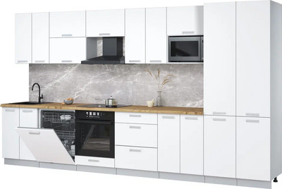 Кухонный гарнитур Интерлиния Мила Лайт 3.8-ПМ2 (белый платинум/белый платинум/дуб бунратти) - 