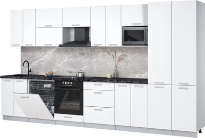 Кухонный гарнитур Интерлиния Мила Лайт 3.8-ПМ2 (белый платинум/белый платинум/кастилло темный) - 