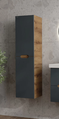Шкаф-полупенал для ванной Onika Айленд 30 / 403087 (графит/дуб крафт золотой) - 